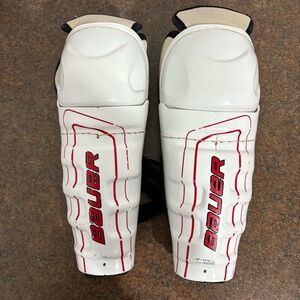 Bauer JR. Hockey Shin Pads 10” 25cm White Red Pre Owned